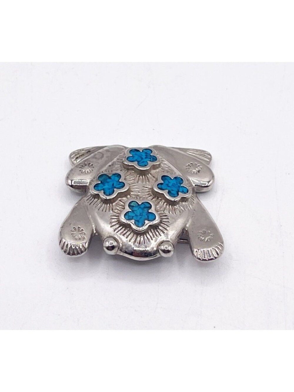 Vintage Trifari Frog Brooch Pin Silver Tone Blue Faux Turquoise Southwest 90s - Picture 5 of 9